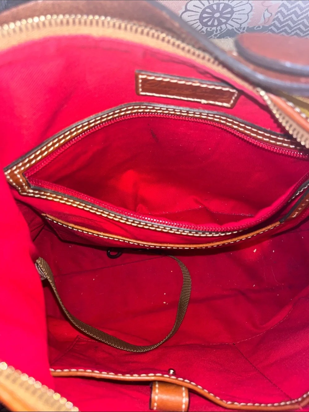 Dooney & Bourke Mustard Pebbled Leather Messenger Bag with Brown Trim